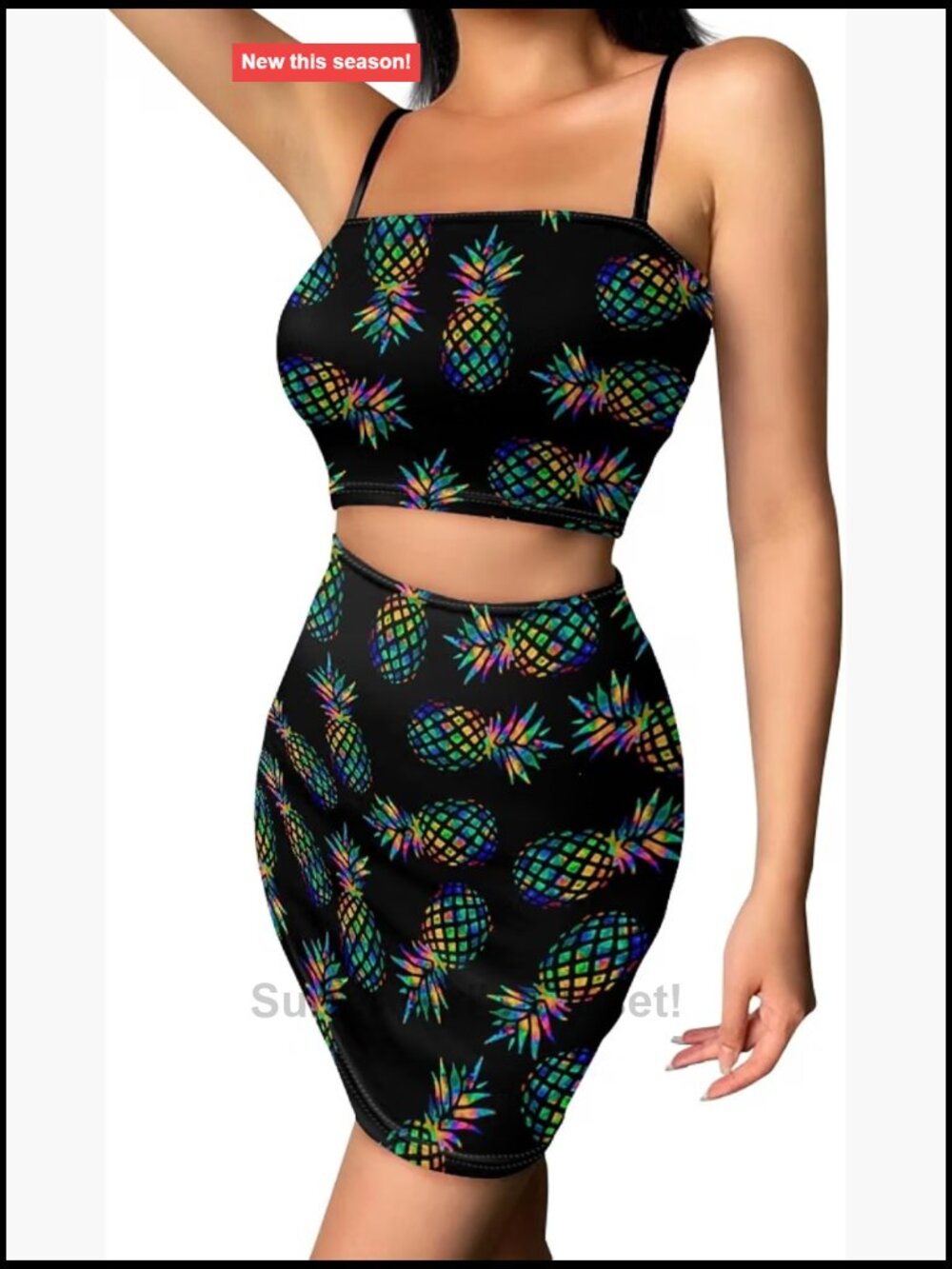 Novelty Printed Cami Crop Top Bodycon Skirt 2 Piece Outfit Set